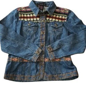 Isabel Hayley Womens Jean Jacket Boho Southwest Chic Embroidered M
